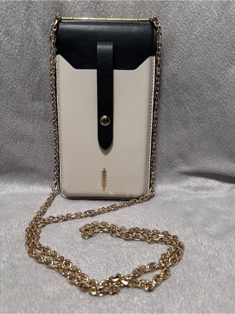Thacker Leather Nora Phone Crossbody with Gold Chain in Black & Cream NWT